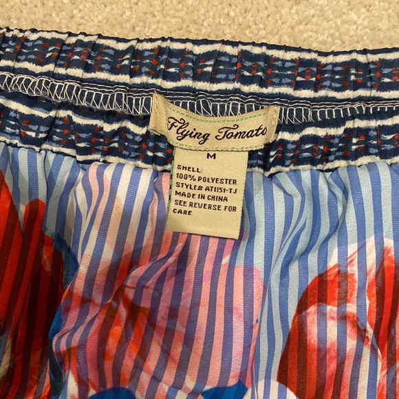 Off the shoulder blue and white stripe top with red and pink flowers - Picture 2 of 3